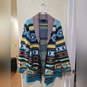 Cowgirl Legend Women's Burgundy and Blue Cardigan Sweater